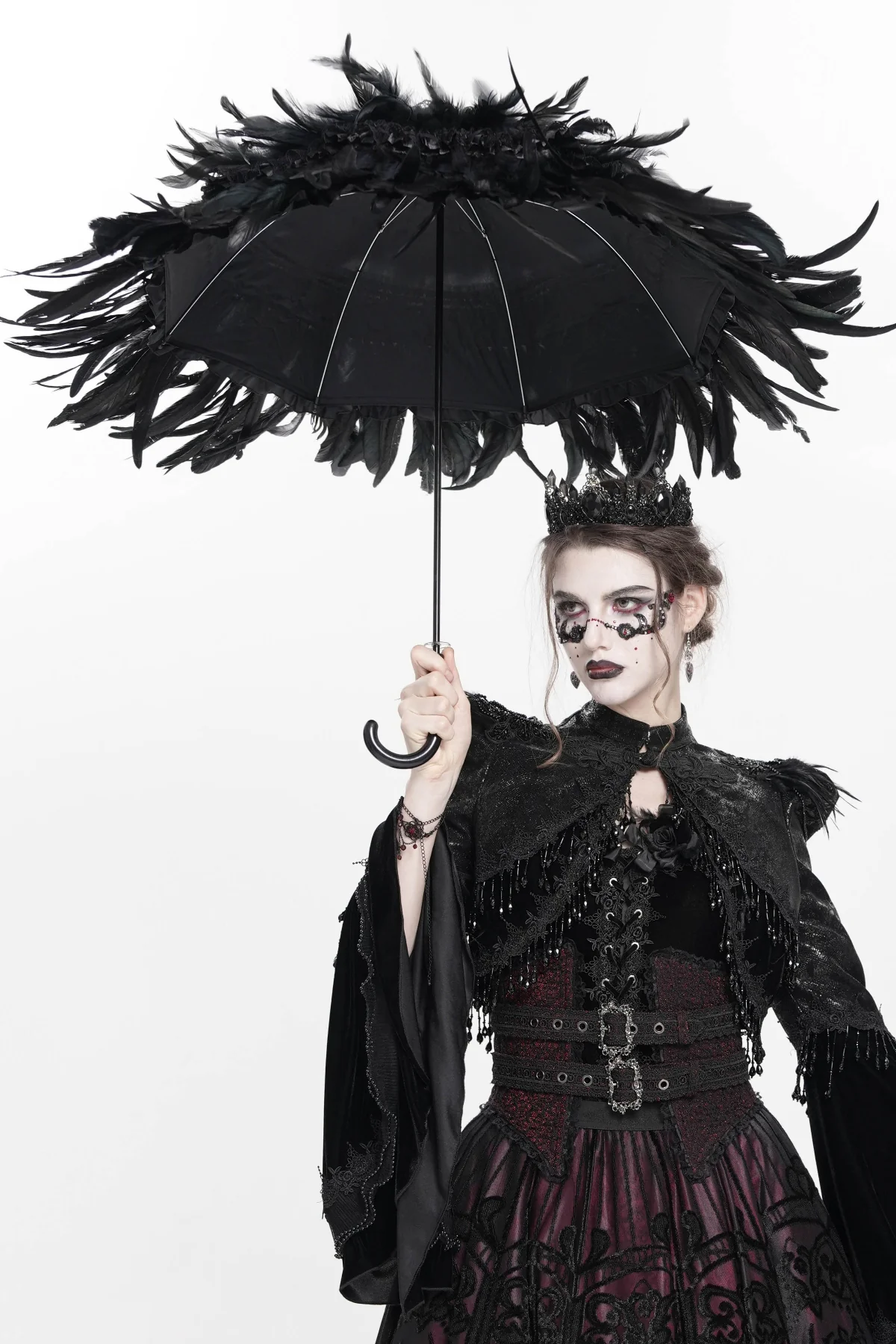 Shadow Crown – Black Feather Gothic Parasol - Image 3