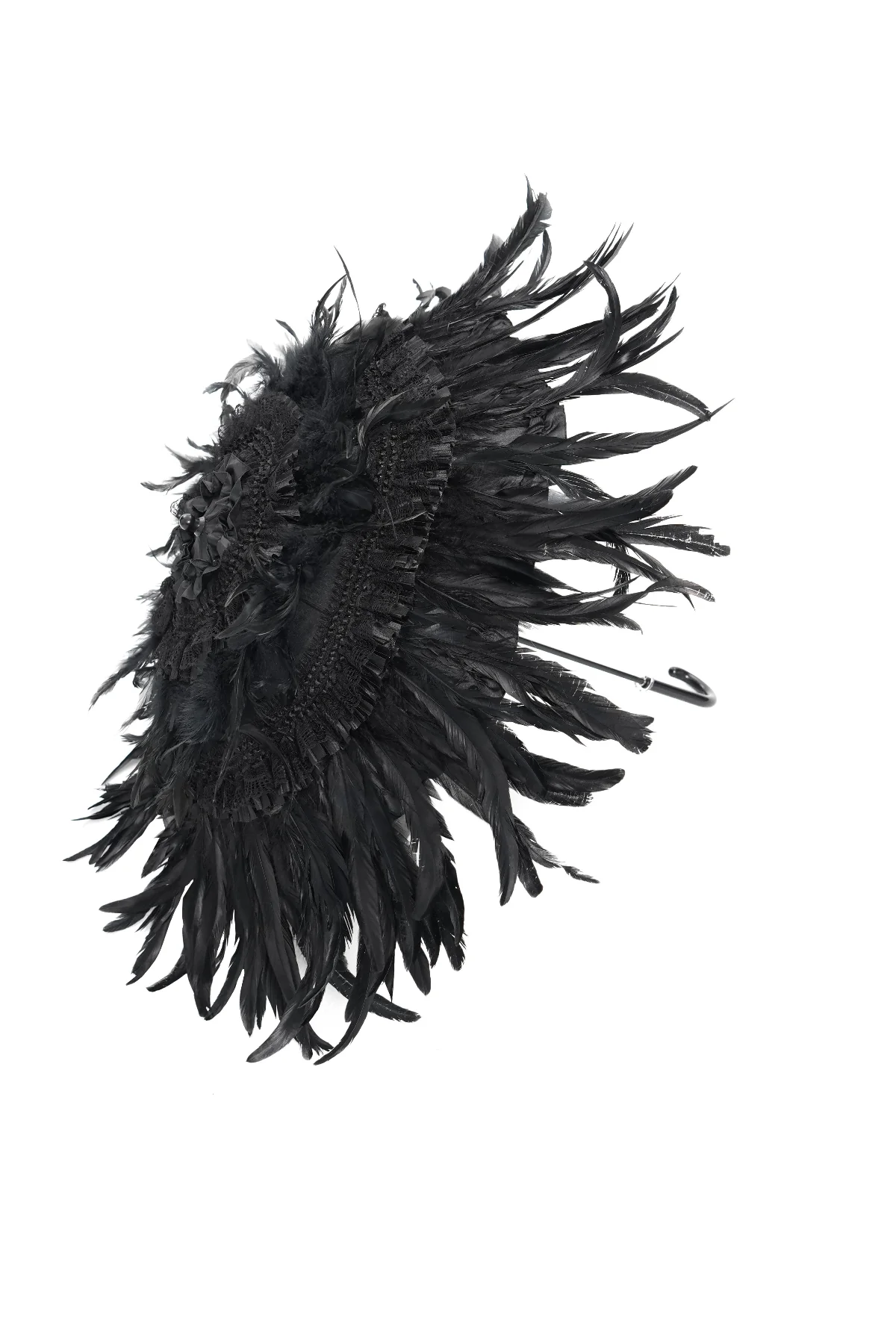 Shadow Crown – Black Feather Gothic Parasol - Image 7