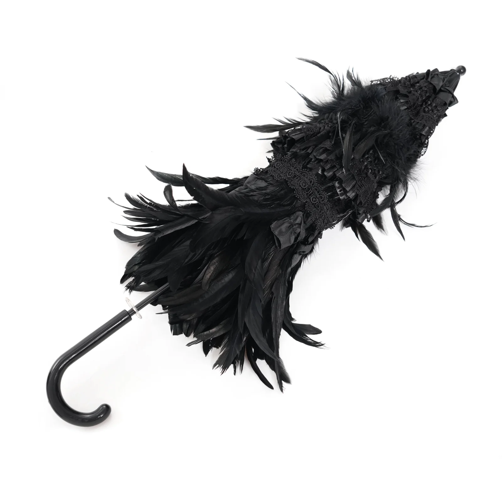 Shadow Crown – Black Feather Gothic Parasol - Image 8