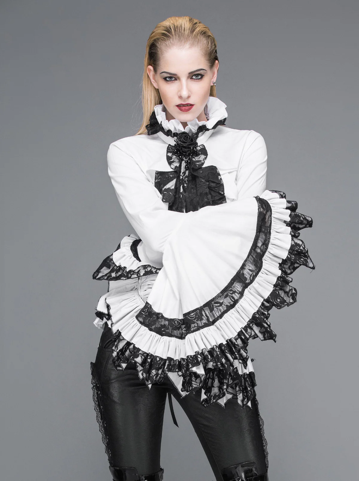 Belladonna Rhapsody - Victorian Jabot Blouse in White - Image 3