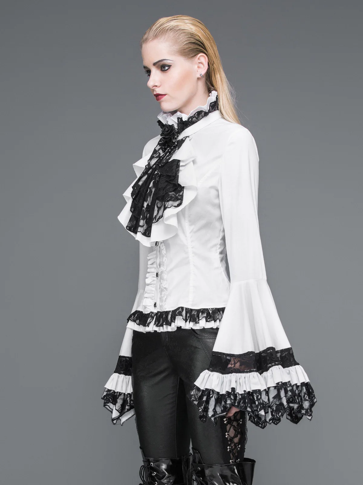 Belladonna Rhapsody - Victorian Jabot Blouse in White - Image 5