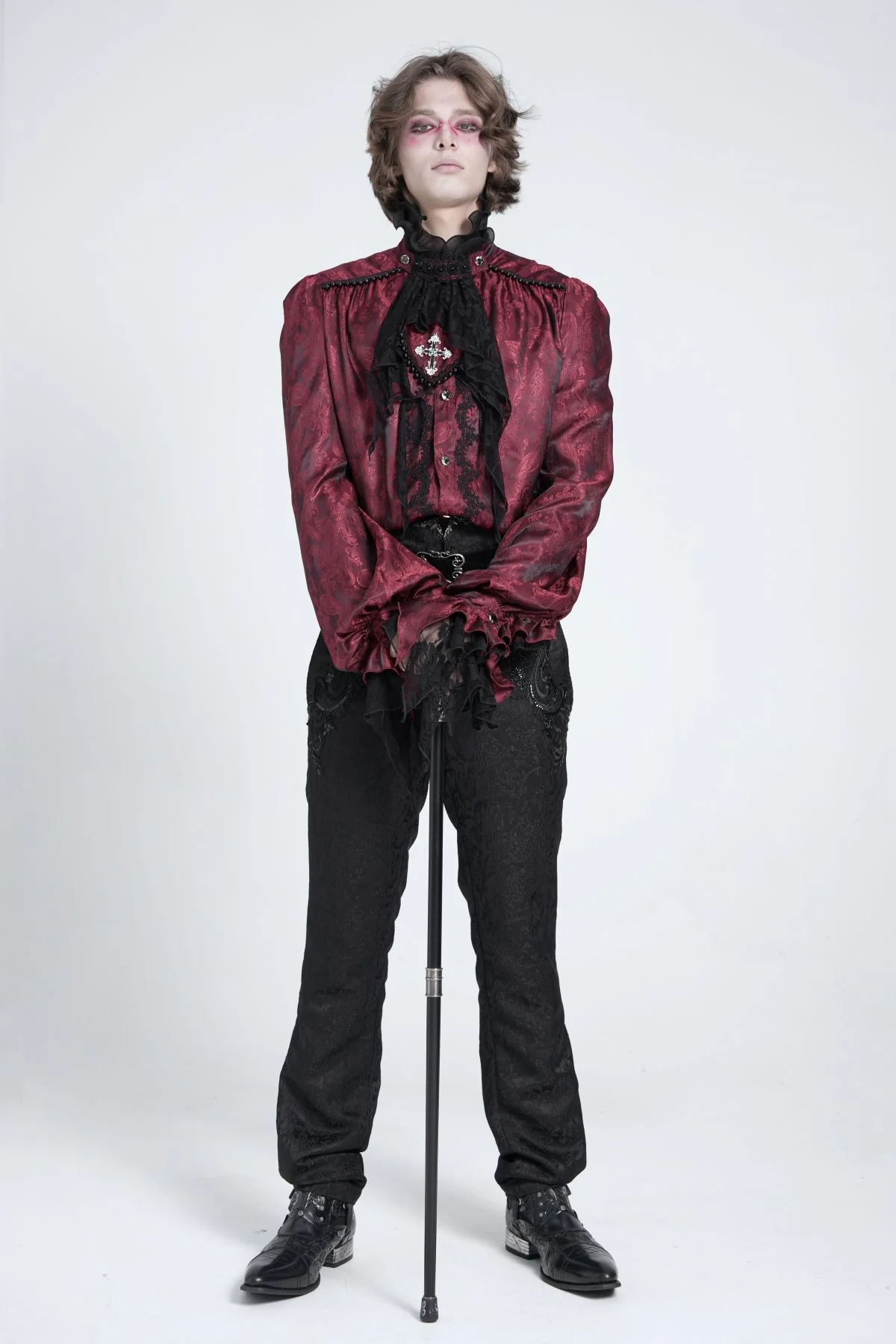 Red Satin Ruffle Shirt - Image 3