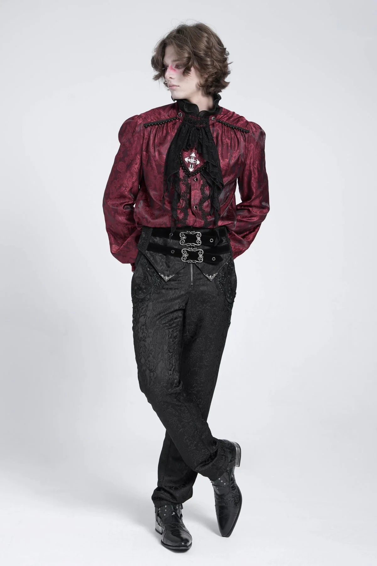 Red Satin Ruffle Shirt - Image 4