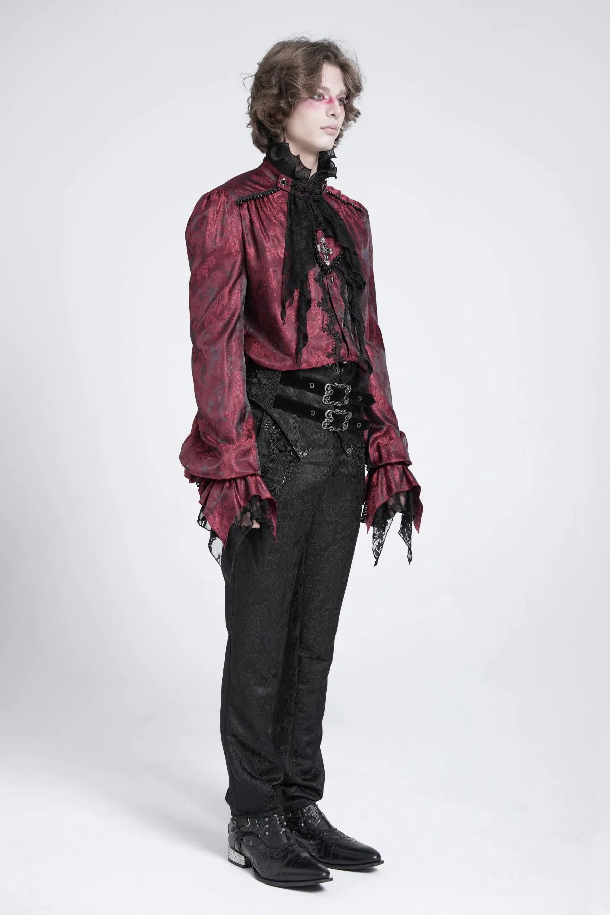 Red Satin Ruffle Shirt - Image 5
