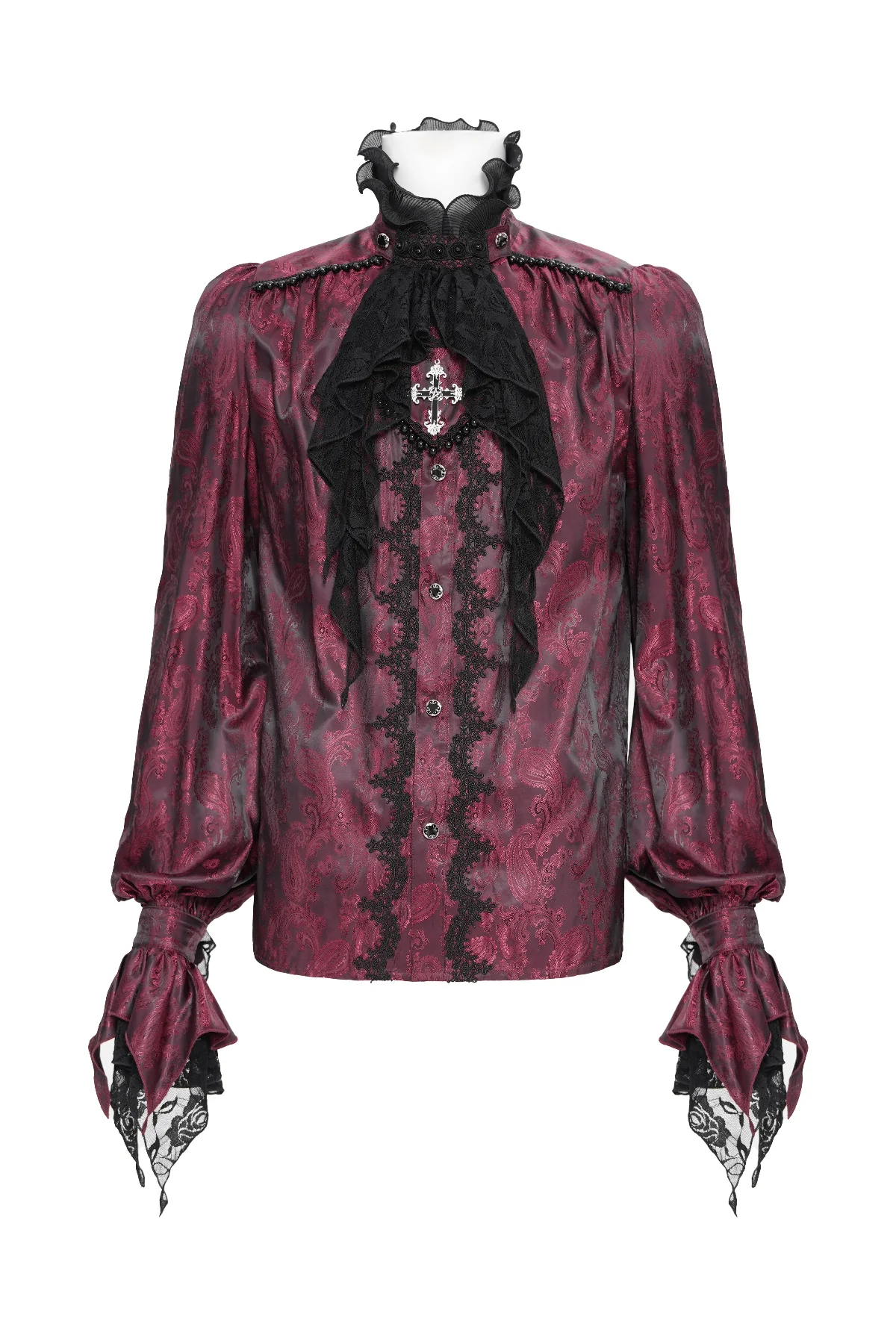 Red Satin Ruffle Shirt - Image 7
