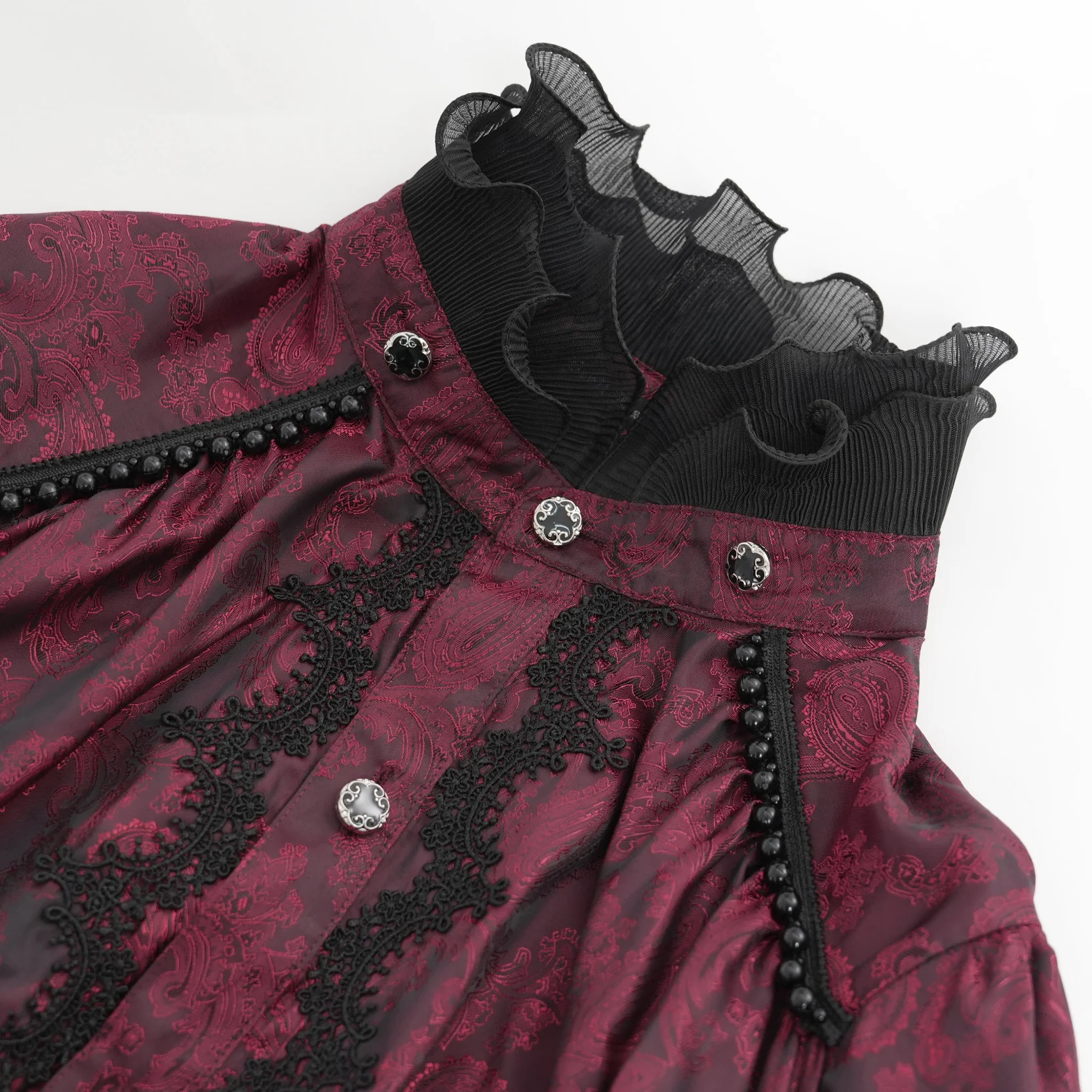Red Satin Ruffle Shirt - Image 9