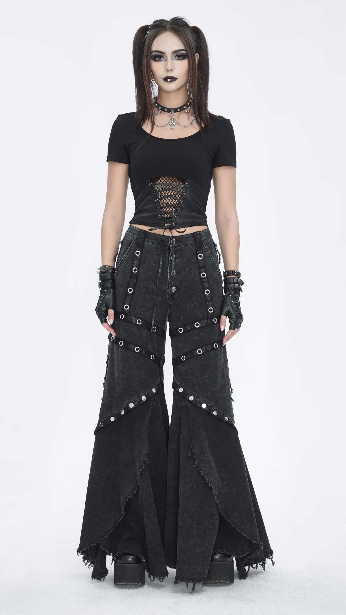 Skull Rivet Wide-Leg Trousers - Image 3