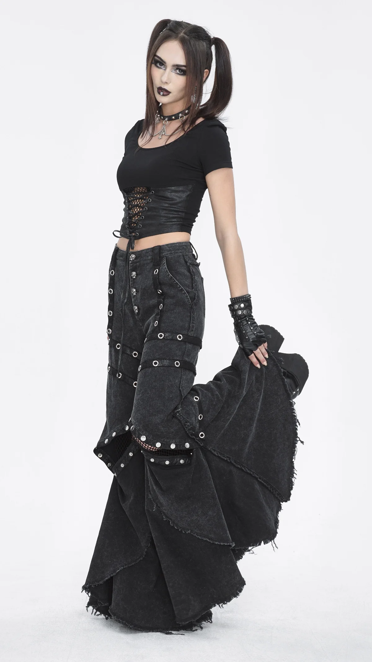 Skull Rivet Wide-Leg Trousers - Image 5