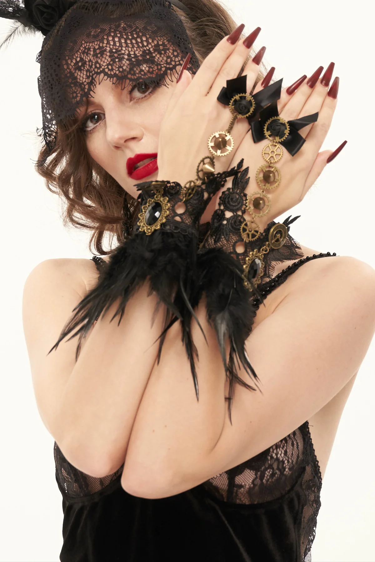 Steampunk Burlesque Hand Harness Cuffs - Image 5