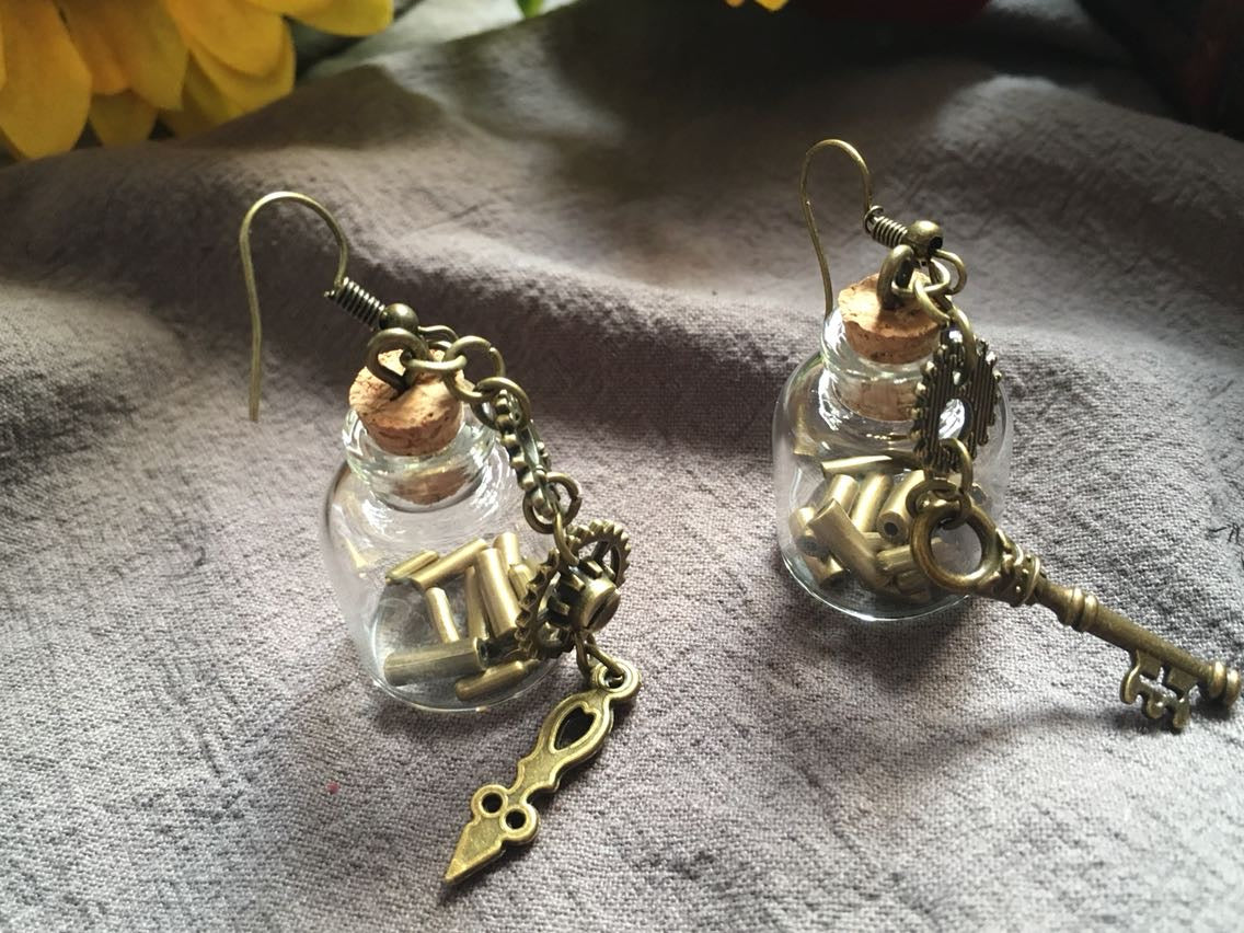 Steampunk Glass Bottle Earrings