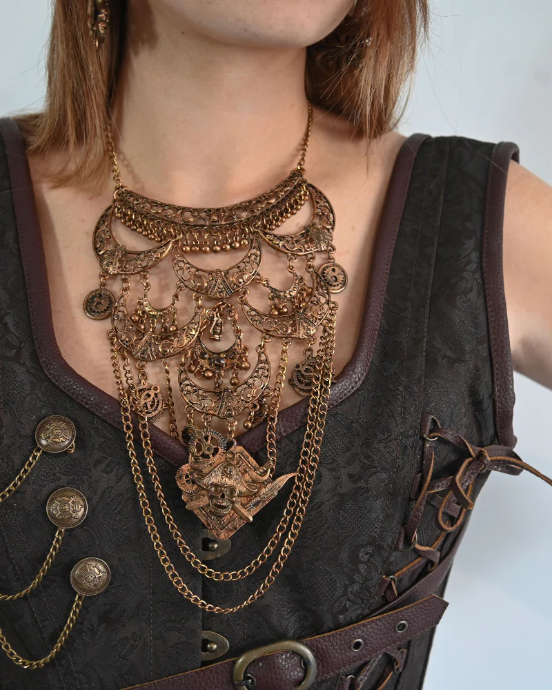 The Sky Pirate’s Sigil – Steampunk Pirate Necklace & Earrings Set - Image 2