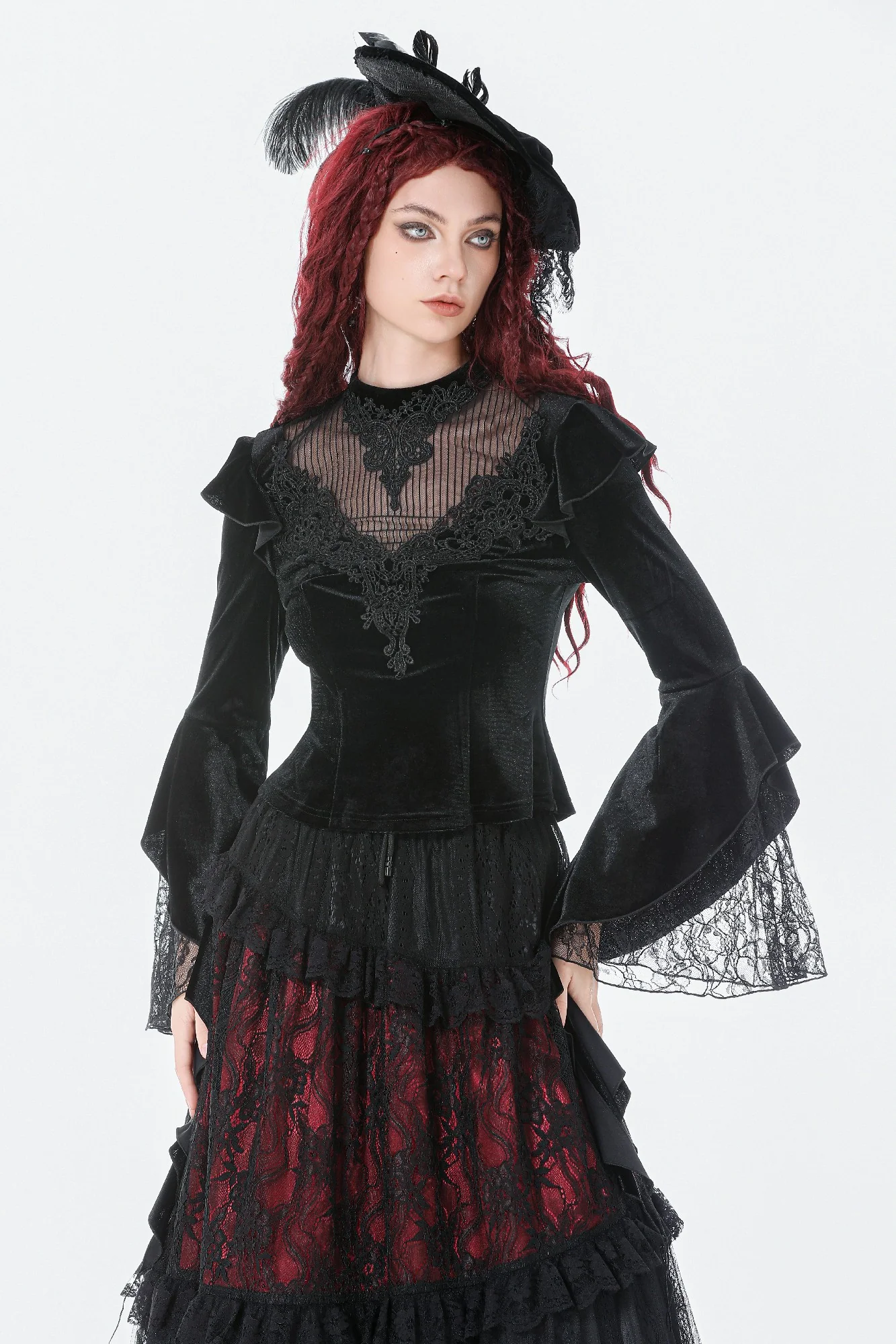 Victorian High-Neck Velvet Bodice Top - Image 6