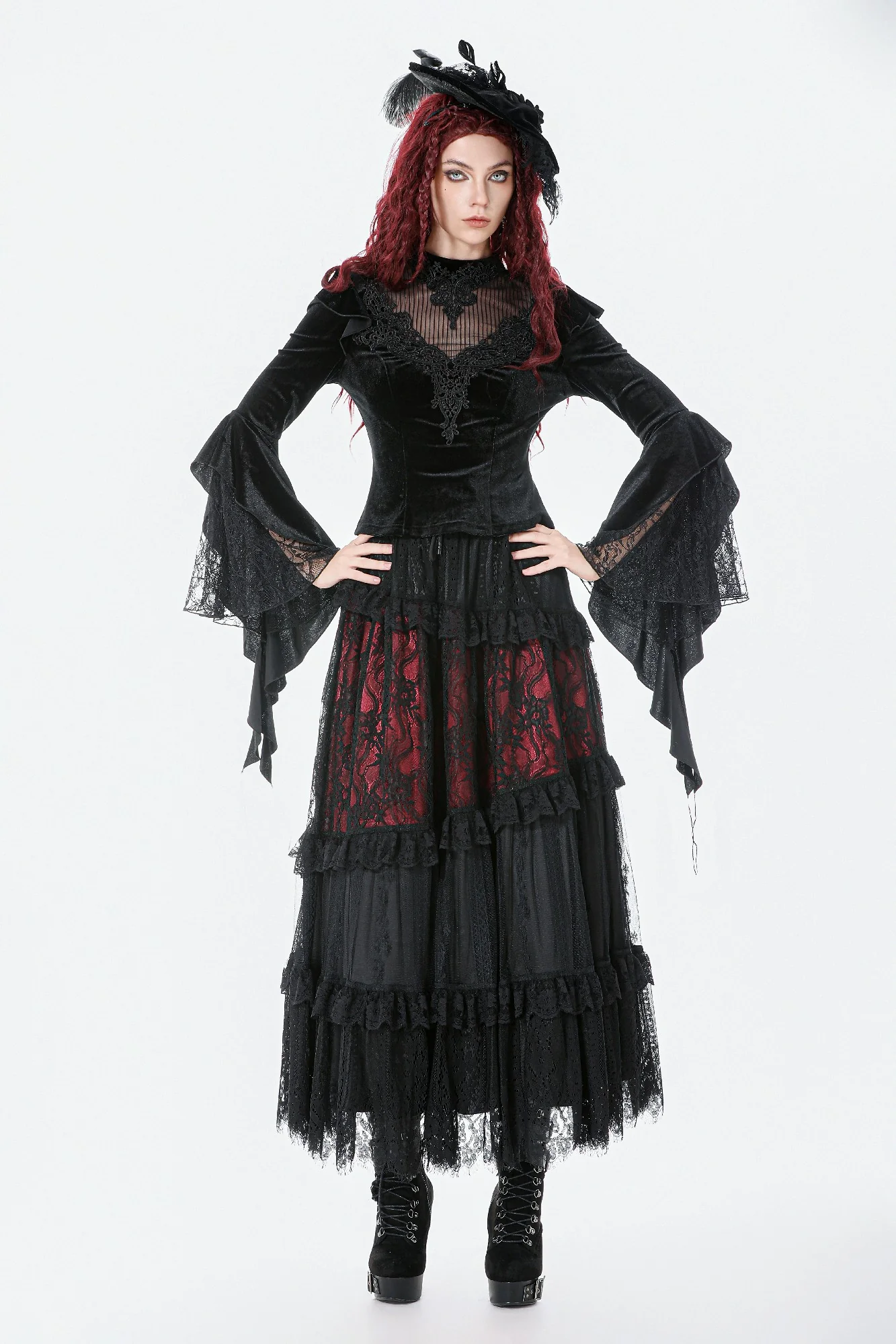 Victorian High-Neck Velvet Bodice Top - Image 7