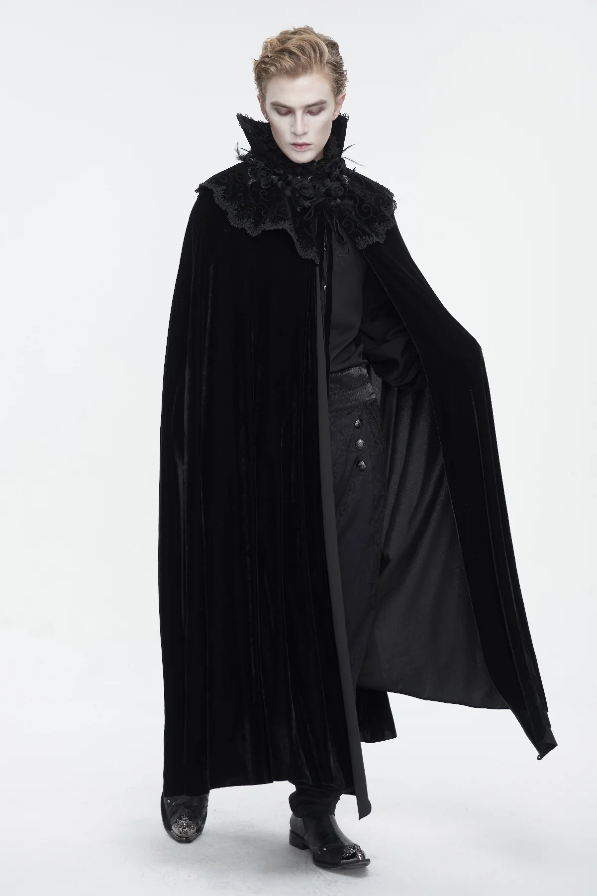 Gabriel – Men's High Collar Velvet Vampire Cloak - Image 2