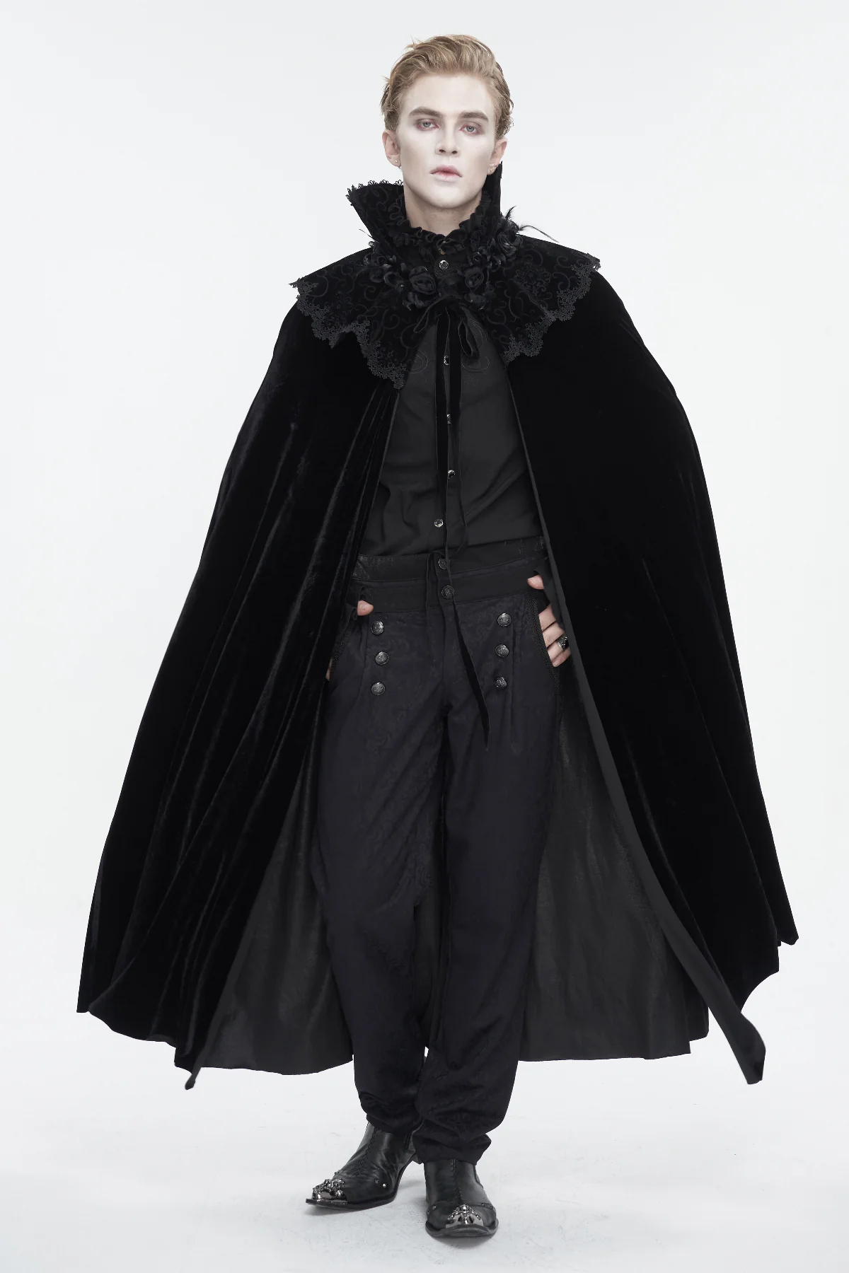 Gabriel – Men's High Collar Velvet Vampire Cloak - Image 3