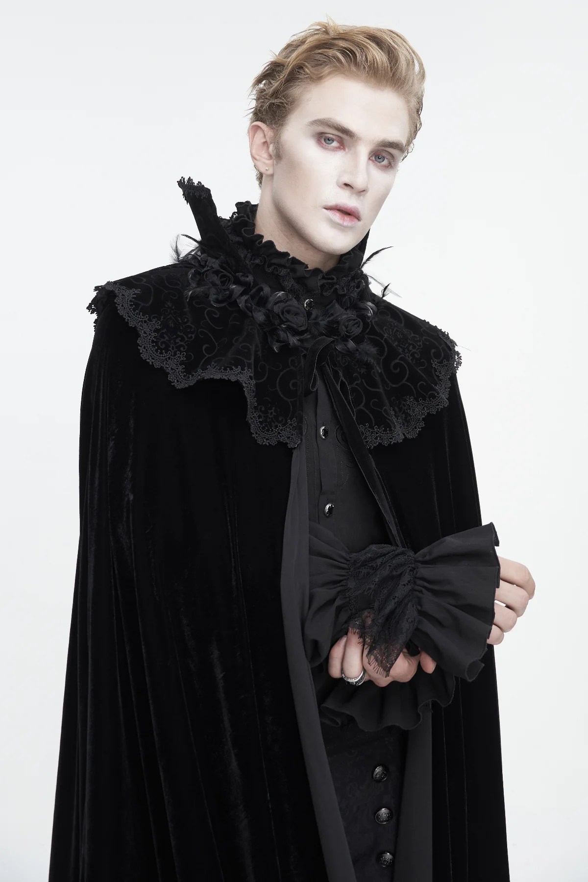 Gabriel – Men's High Collar Velvet Vampire Cloak - Image 5