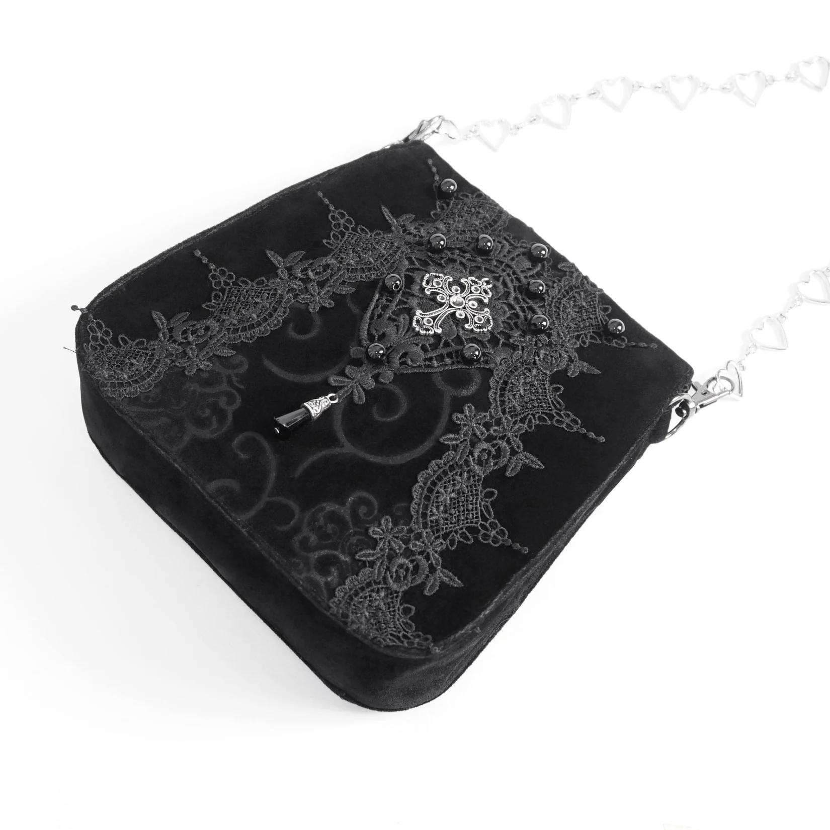 Pyra - Velvet Lace Gothic Cross Bag - Image 4