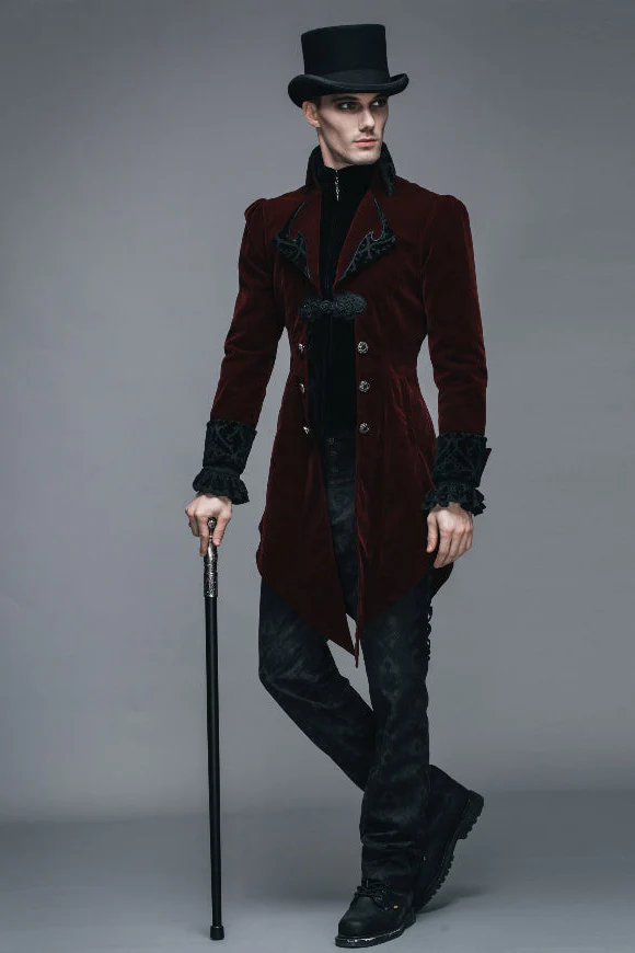 Victorian Gentleman Red Velvet Tailcoat - Image 3