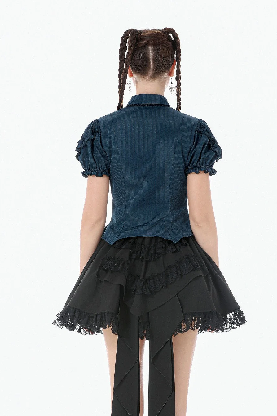Victorian Teal Puff Sleeve Blouse - Image 7
