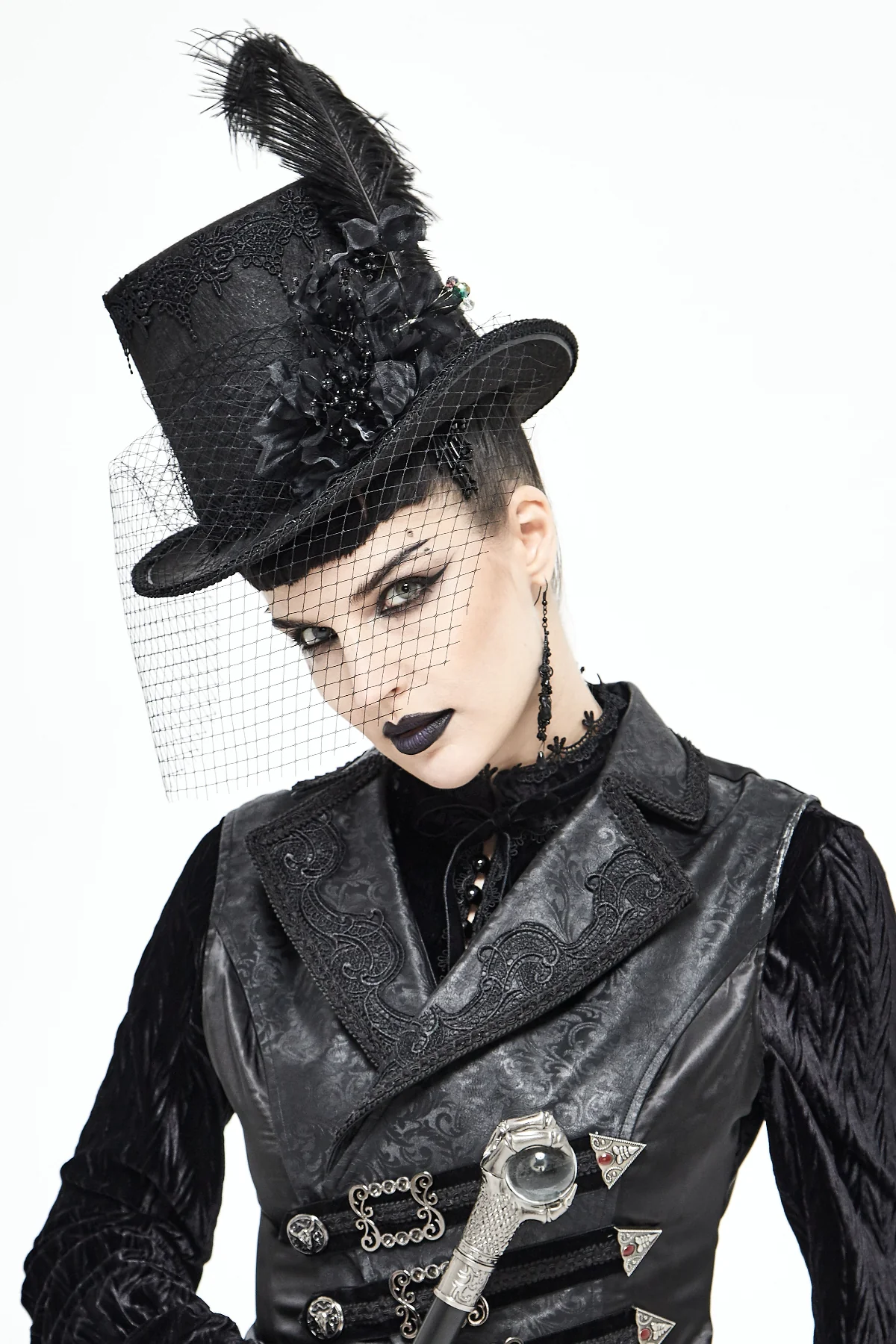 Victorian Baroness Veil Top Hat