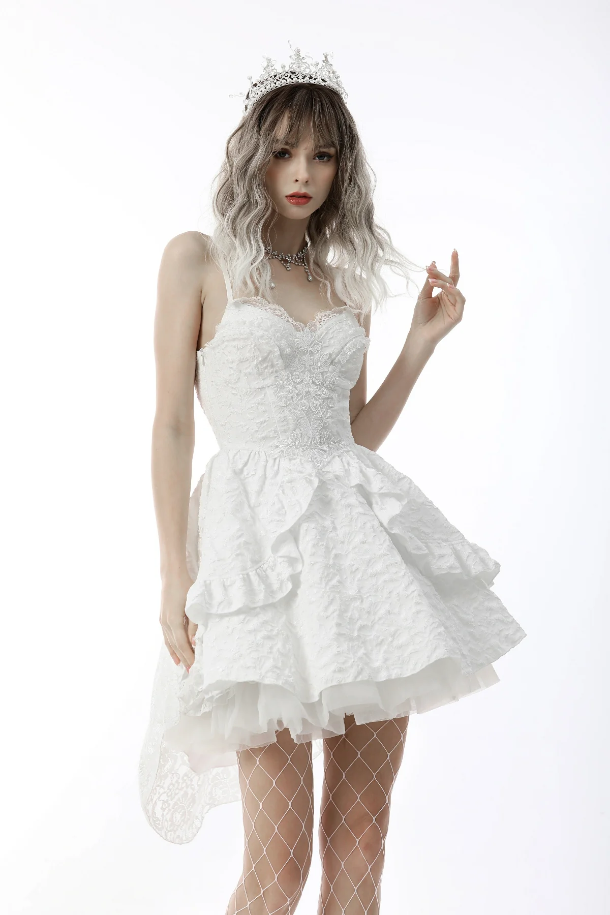 Ghost Bride – Gothic Wedding High-Low White Mini Dress - Image 3