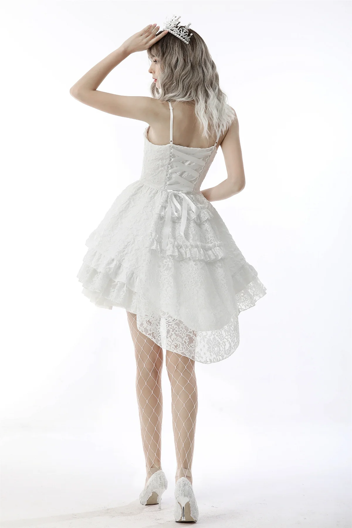 Ghost Bride – Gothic Wedding High-Low White Mini Dress - Image 5