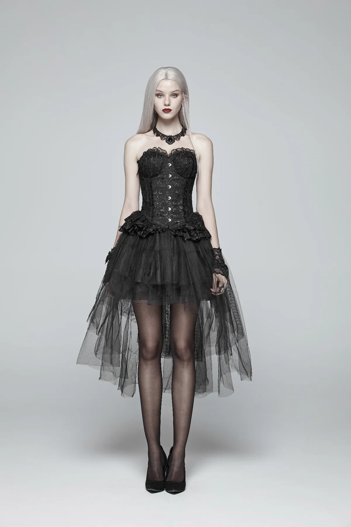 Black Tulle High-Low Ruffle Skirt