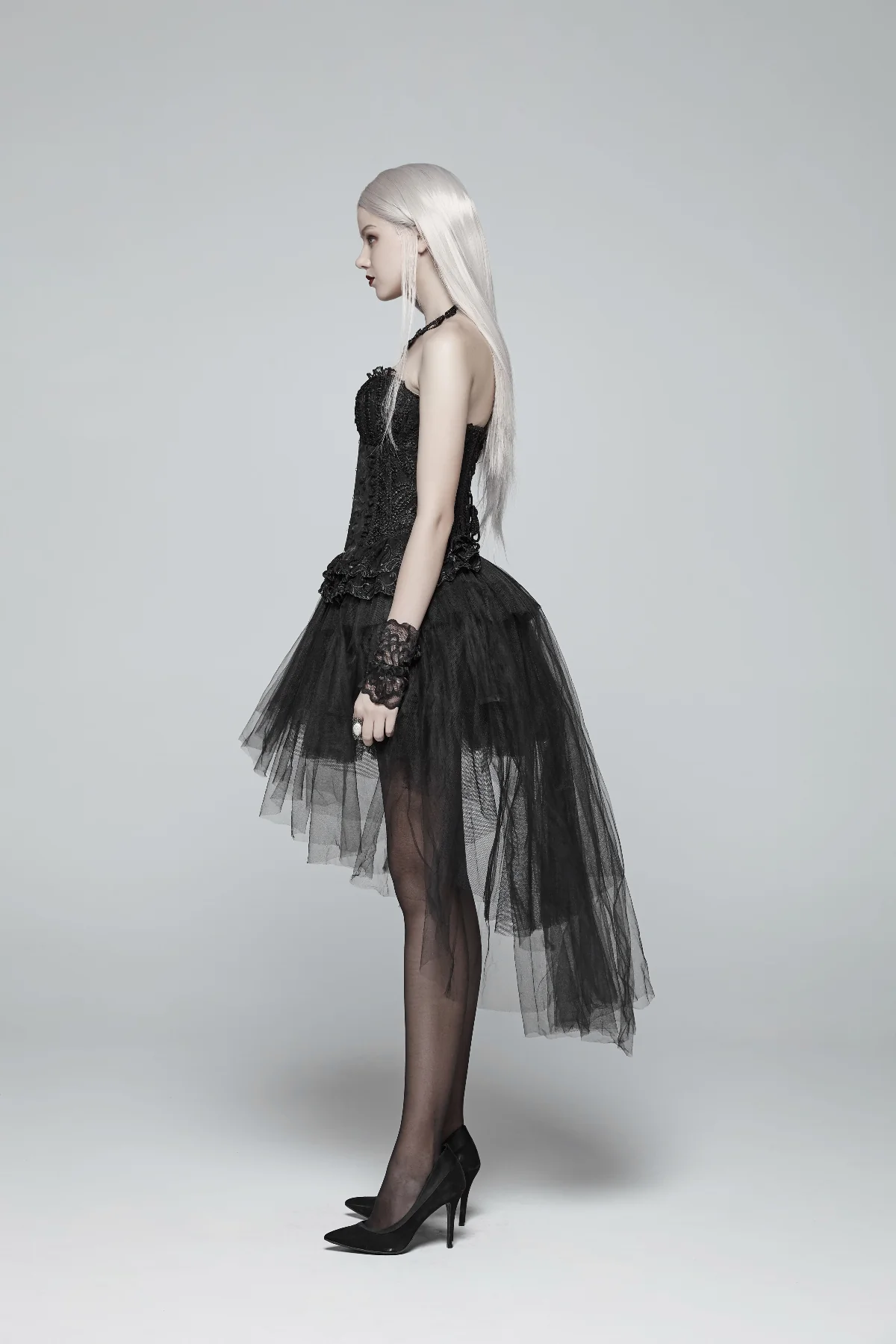 Black Tulle High-Low Ruffle Skirt - Image 3