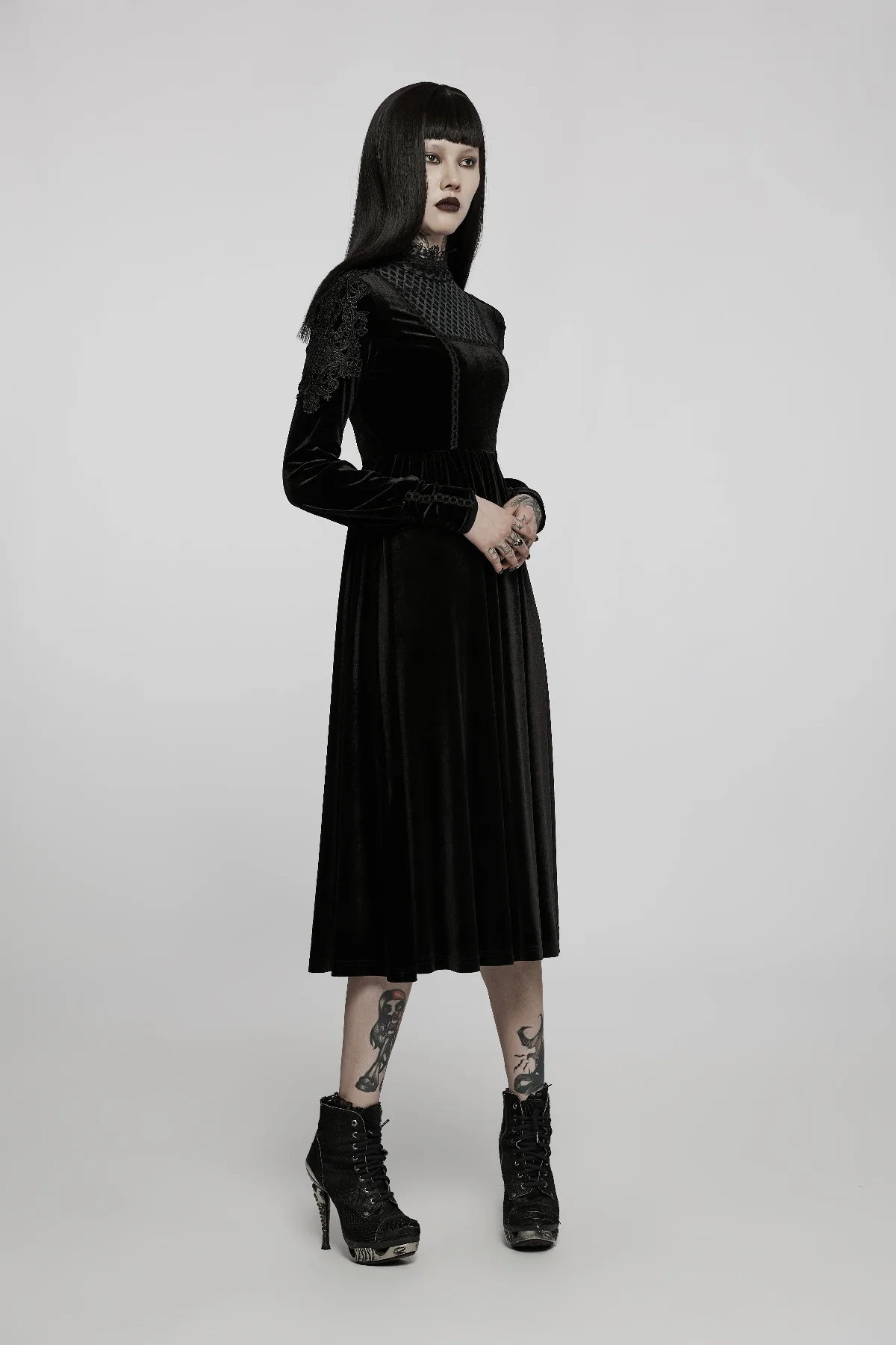 High Neckline Gothic Midi Dress - Image 2