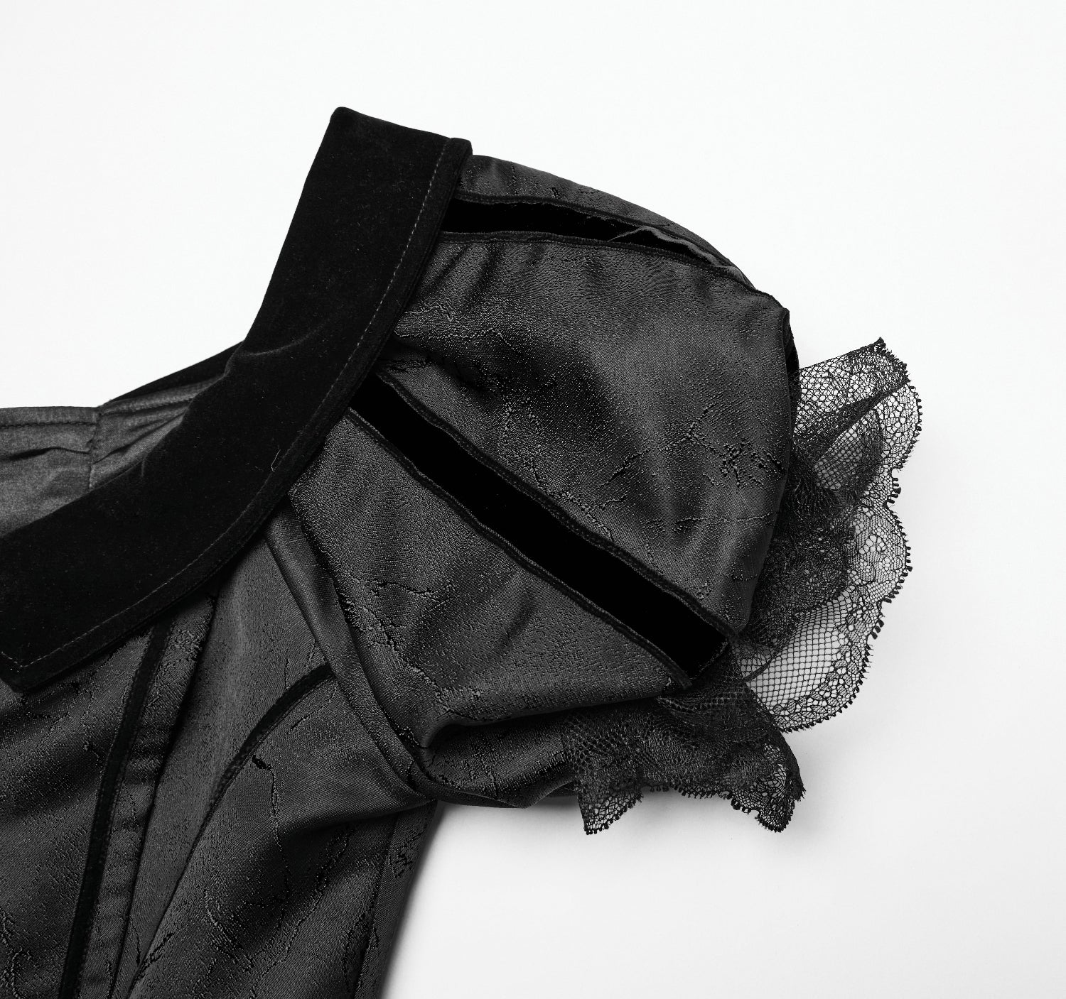 Off-Shoulder Victorian Mourning Gown - Black - Image 7