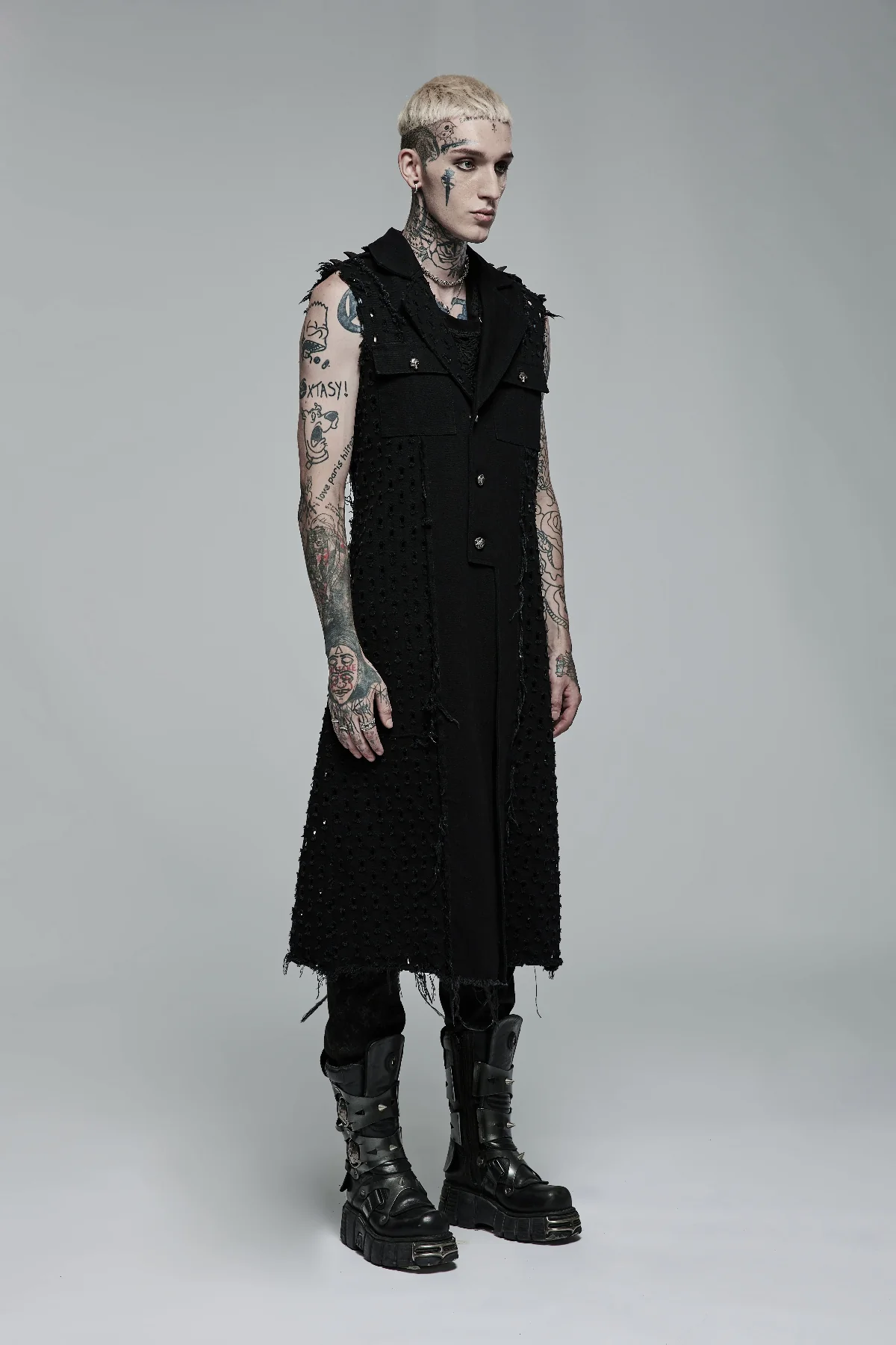 .Black Studded Sleeveless Longline Vest - Image 3