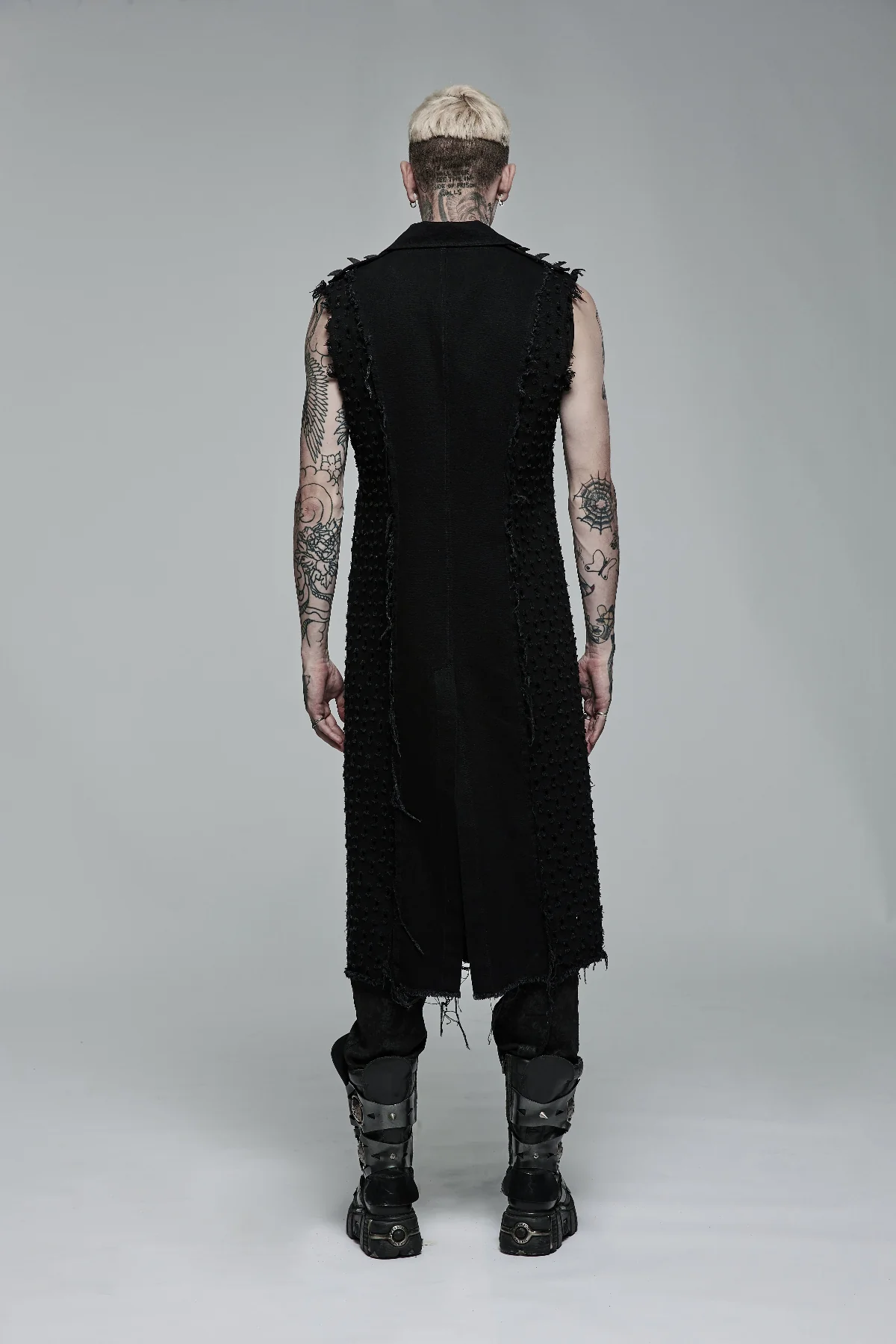 .Black Studded Sleeveless Longline Vest - Image 4