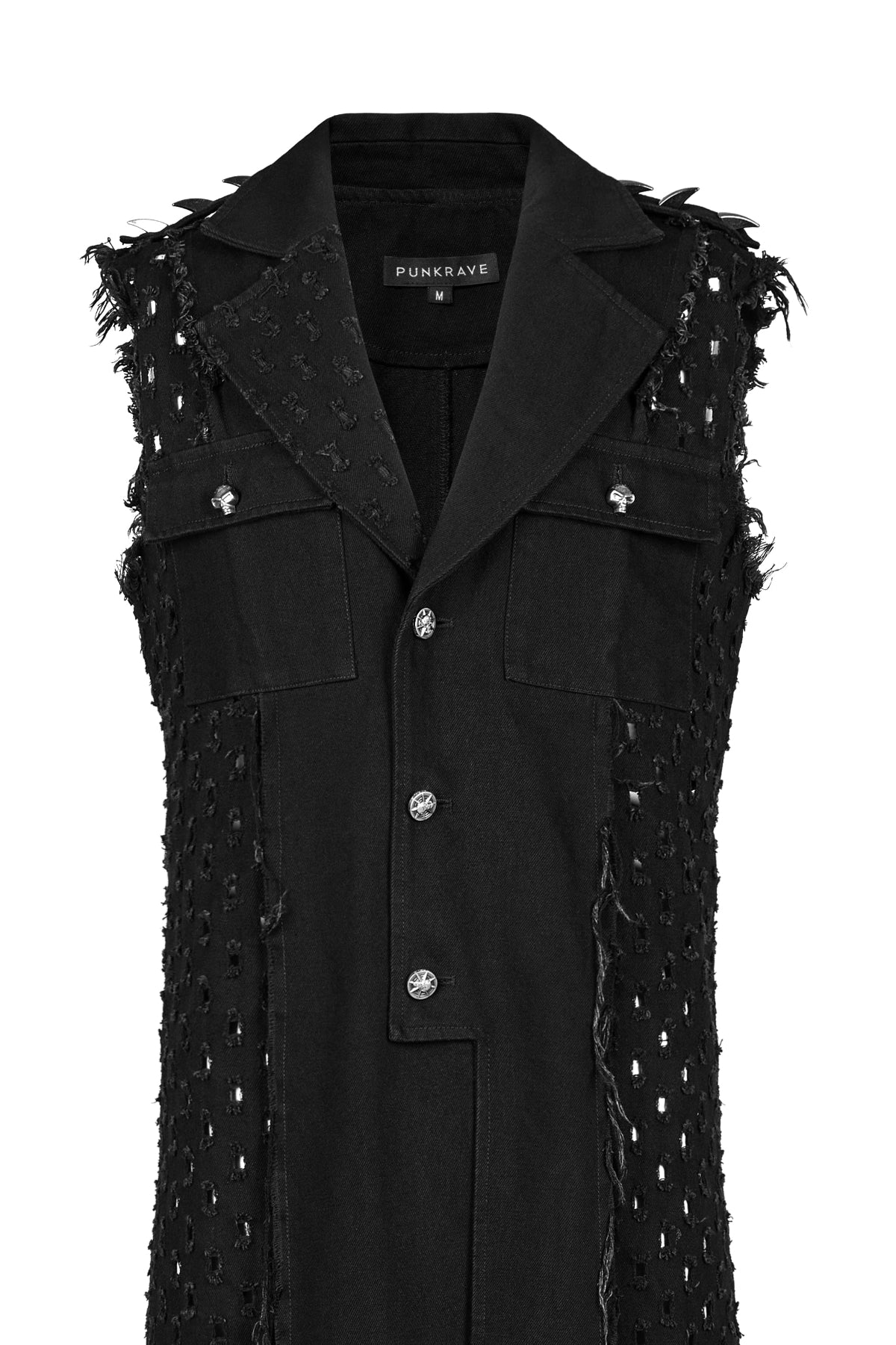 .Black Studded Sleeveless Longline Vest - Image 6
